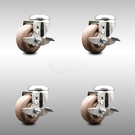 Service Caster 3.5 Inch 316SS High Temp Glass Filled Nylon Swivel Bolt Hole Caster Set Brake SCC-SS316BH20S3514-GFNSHT-TLB-4